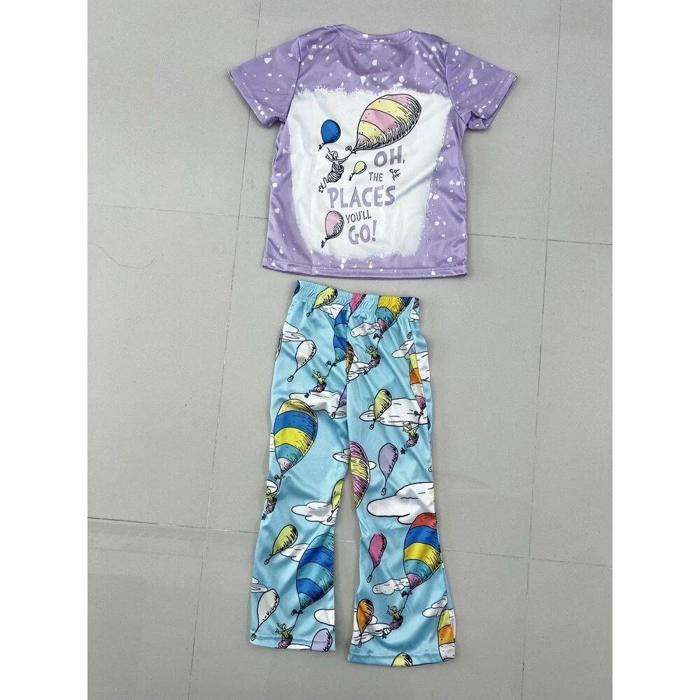 Dr Seuss Oh The Paces You'll Go! 2 piece Outfit Set Flare Bell Bottoms Tee  5-6
